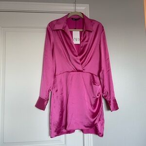 Zara Pink Silk mini long sleeve dress!
